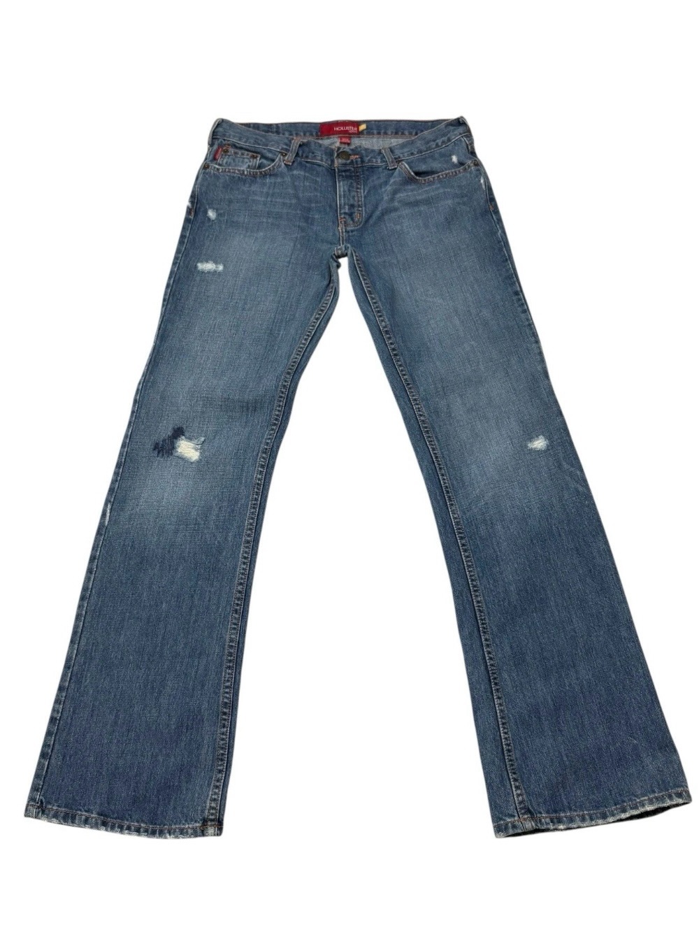 Hollister Distressed Button-Fly Flare Leg Denim Jeans Blue Womens 11R Juniors.